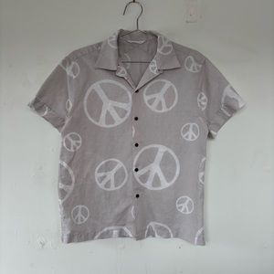 3Sixteen Peace Sign Block Print Linen Blend Shirt